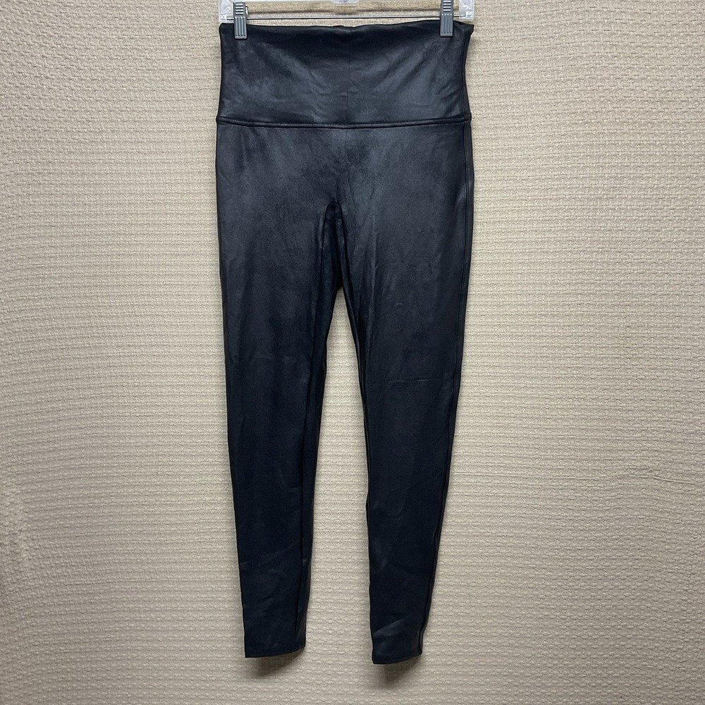 Spanx Womens Faux Vegan Leather Legging Pants XL Black Shaping City Chic WornOnc
